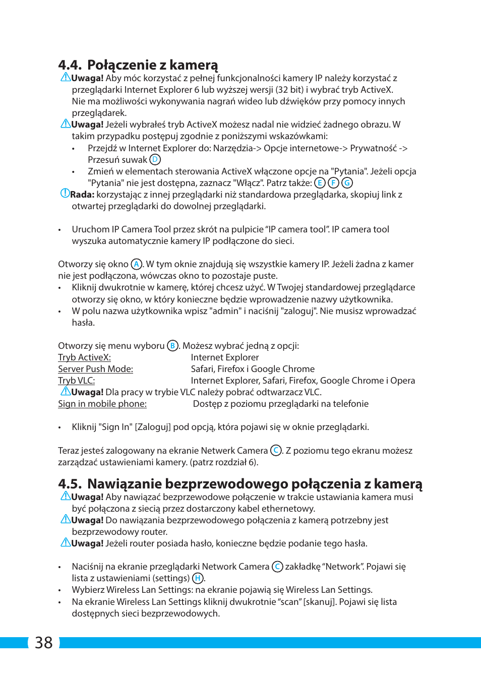 Połączenie z kamerą, Nawiązanie bezprzewodowego połączenia z kamerą | ELRO C705IP WiFi network camera User Manual | Page 38 / 132