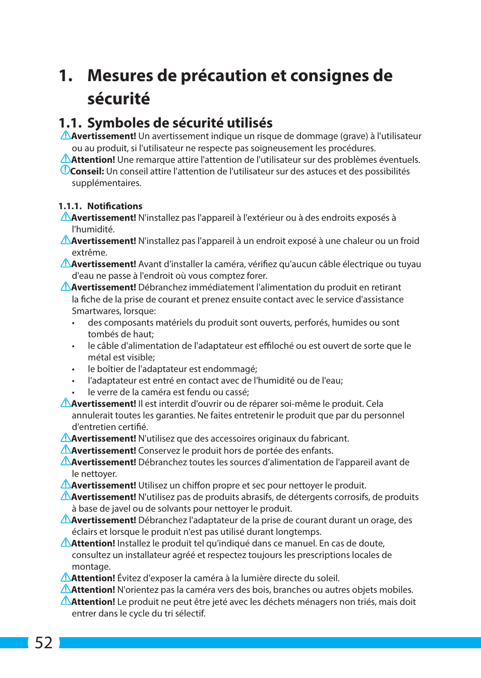 Symboles de sécurité utilisés | ELRO C705IP WiFi network camera User Manual | Page 52 / 132