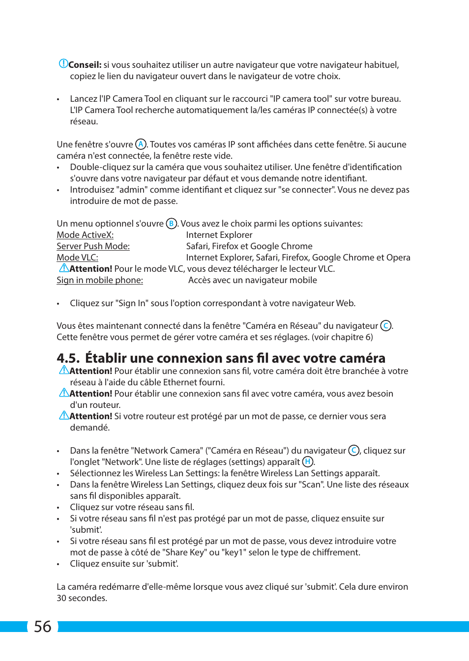 Établir une connexion sans fil avec votre caméra | ELRO C705IP WiFi network camera User Manual | Page 56 / 132