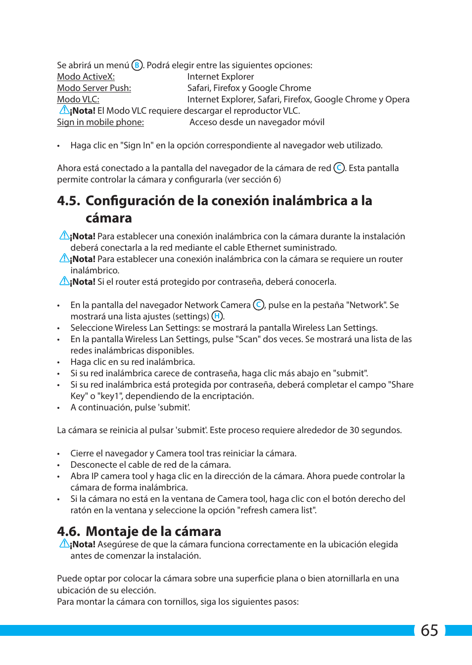 Montaje de la cámara | ELRO C705IP WiFi network camera User Manual | Page 65 / 132