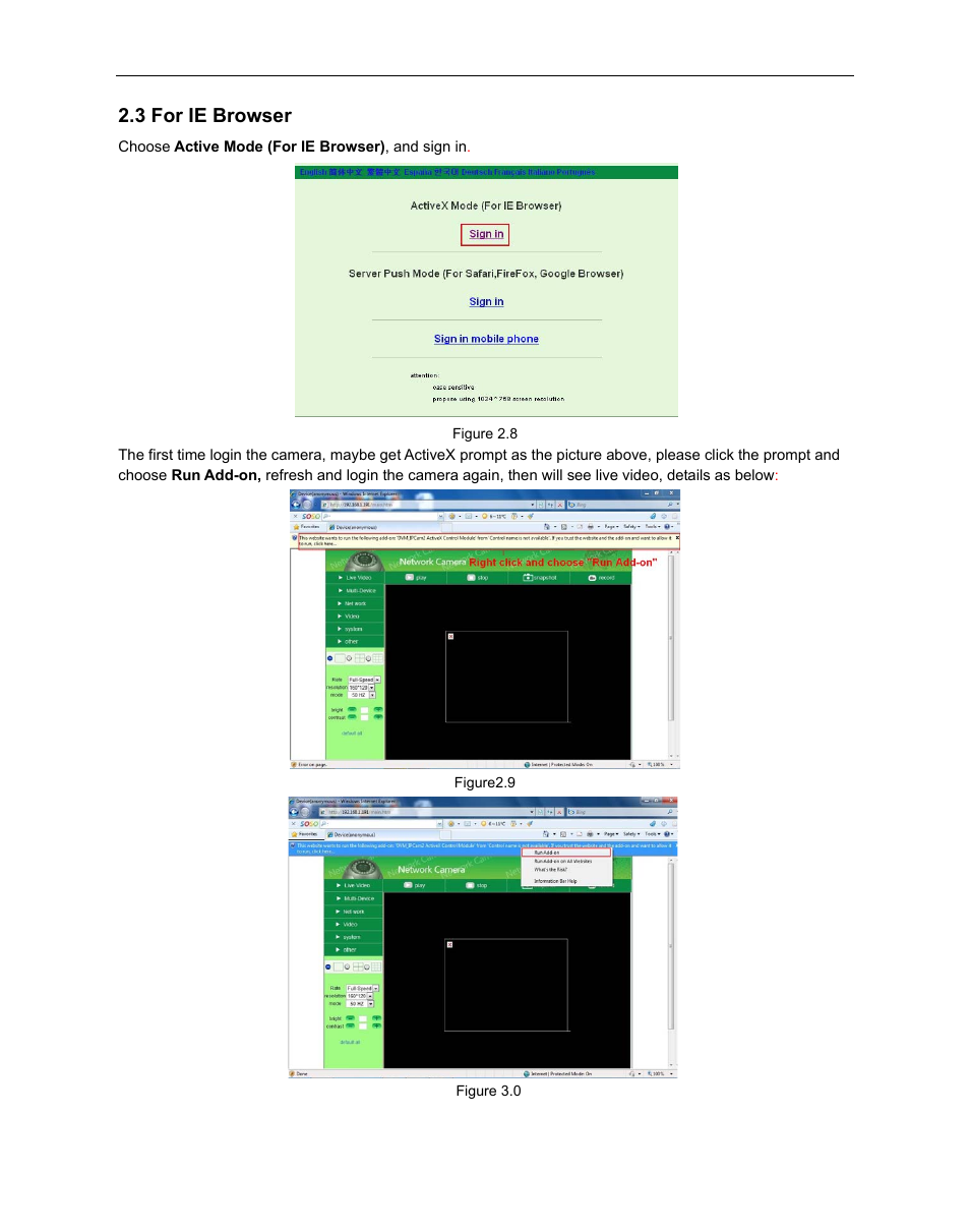 3 for ie browser, Rowser | ELRO C803IP Plug & Play network camera Full USERS MANUAL User Manual | Page 13 / 52