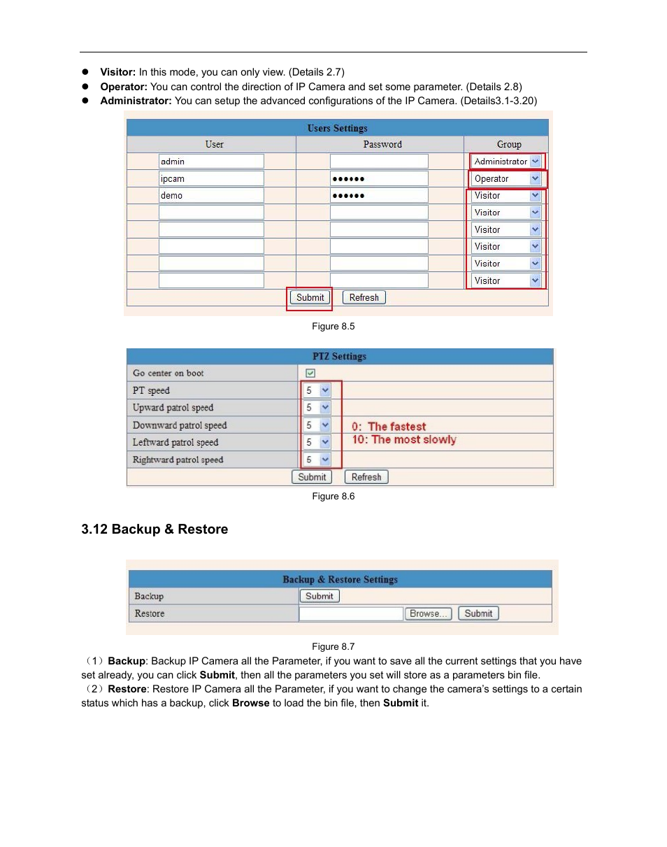 12 backup & restore, Ackup, Estore | ELRO C803IP Plug & Play network camera Full USERS MANUAL User Manual | Page 37 / 52