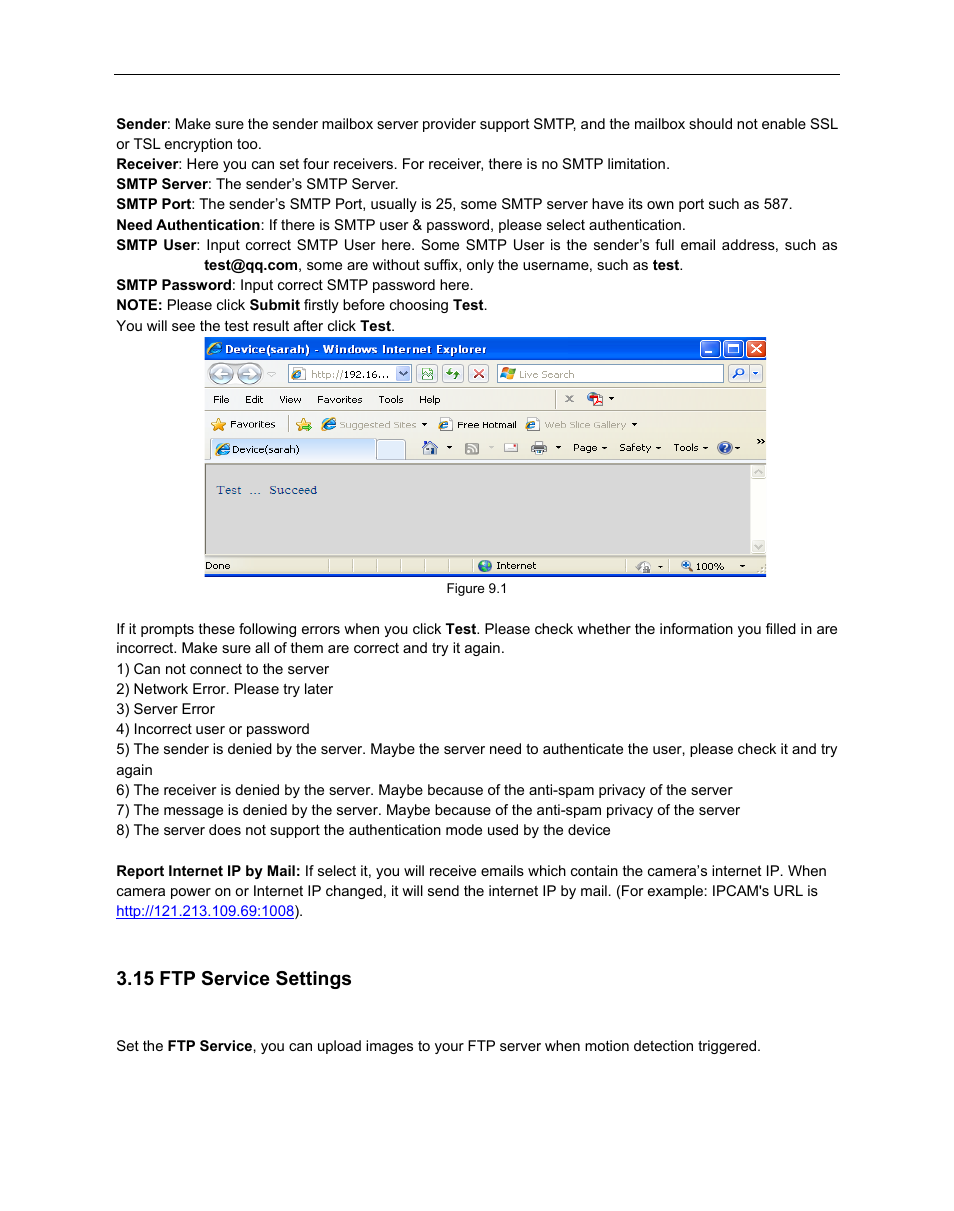 15 ftp service settings, Ervice, Ettings | ELRO C803IP Plug & Play network camera Full USERS MANUAL User Manual | Page 39 / 52