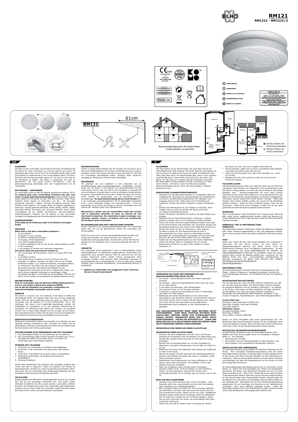 ELRO RM121 Optical smoke detector User Manual | 2 pages