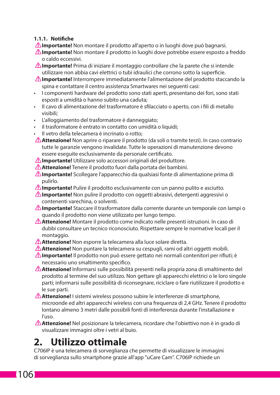 Utilizzo ottimale | ELRO C706IP_C706WIP Wireless network camera User Manual | Page 106 / 116