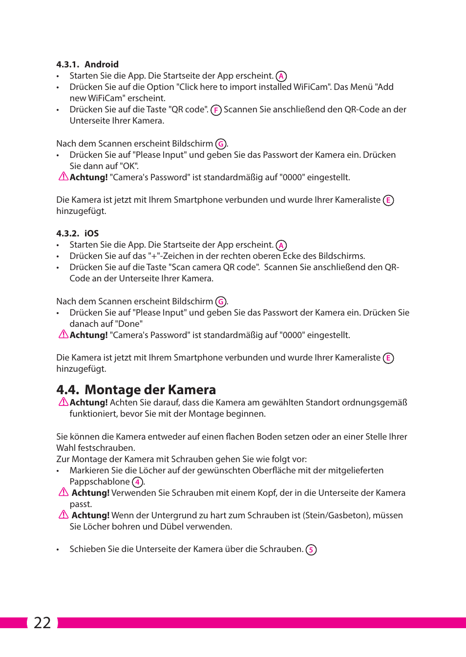 Montage der kamera | ELRO C706IP_C706WIP Wireless network camera User Manual | Page 22 / 116