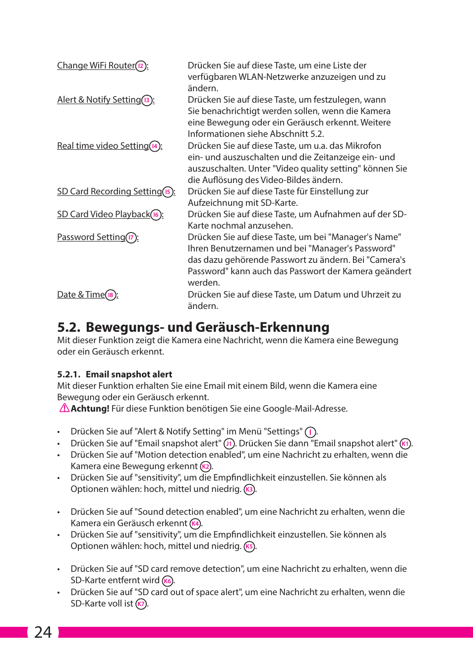 Bewegungs- und geräusch-erkennung | ELRO C706IP_C706WIP Wireless network camera User Manual | Page 24 / 116