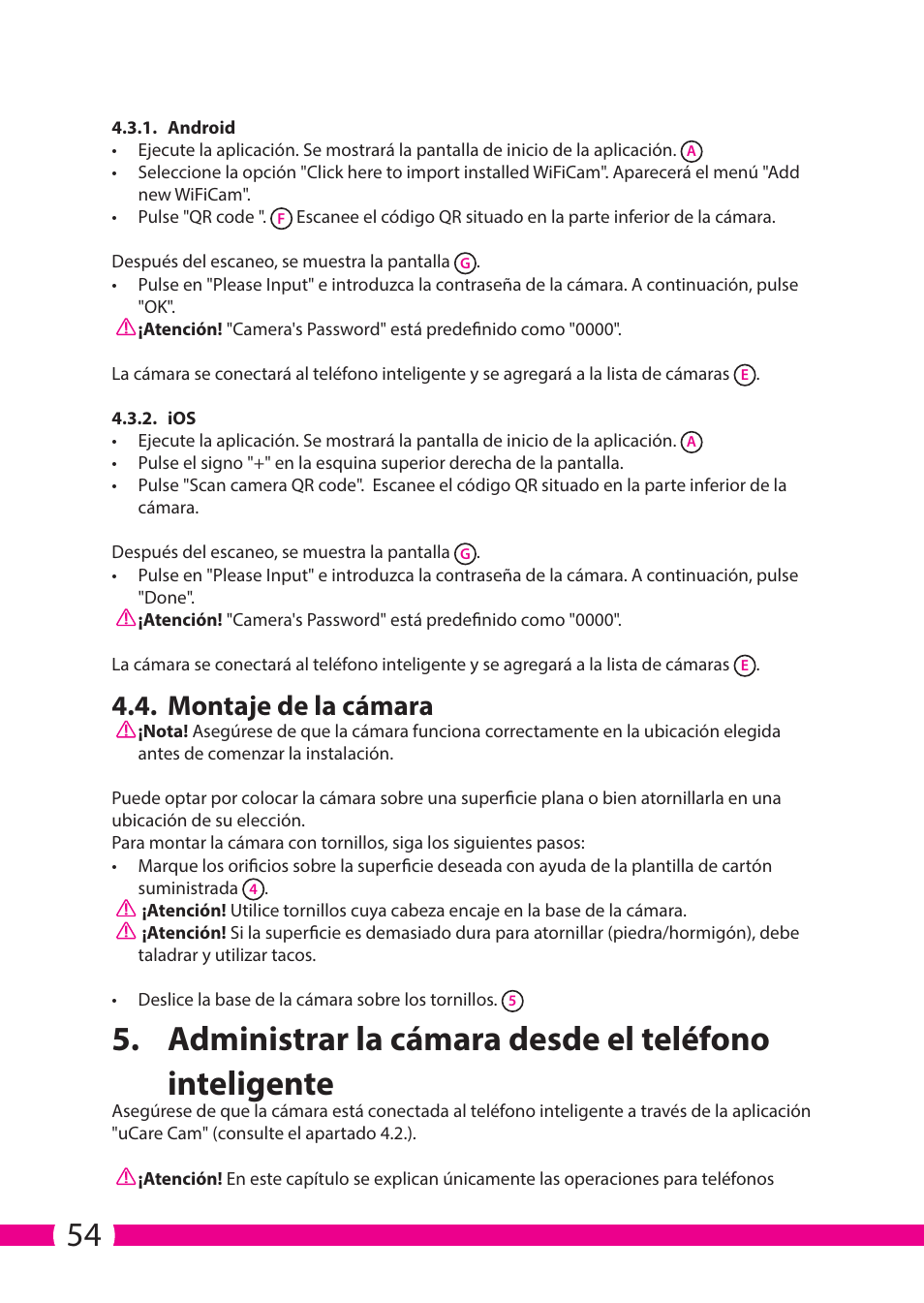 Montaje de la cámara | ELRO C706IP_C706WIP Wireless network camera User Manual | Page 54 / 116