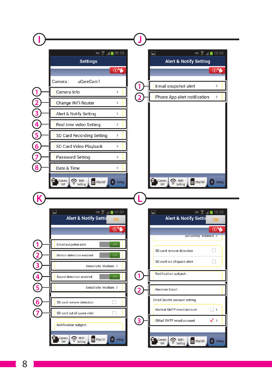 Ij k l | ELRO C706IP_C706WIP Wireless network camera User Manual | Page 8 / 116