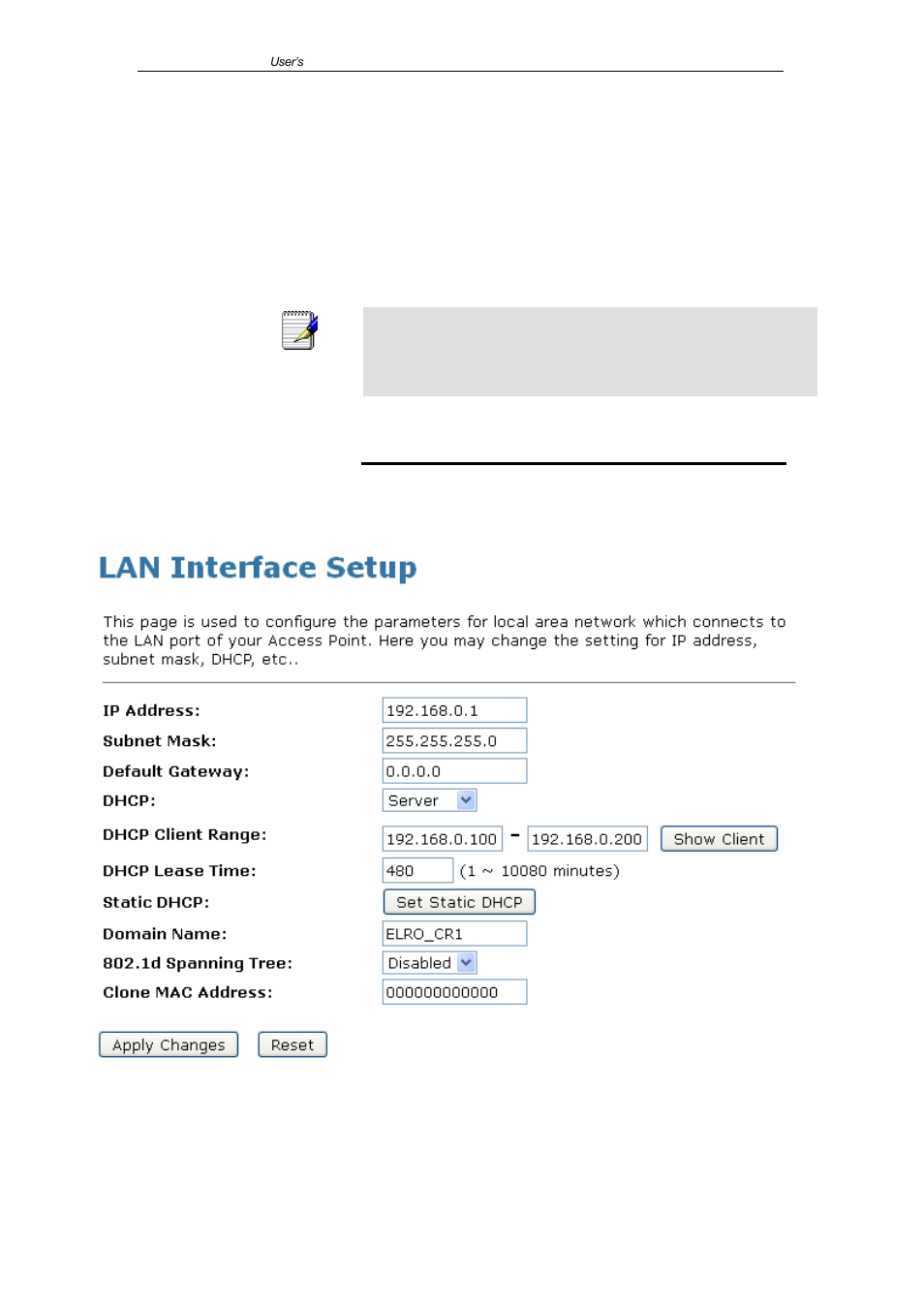 Lan interface setup, Lan interface | ELRO CR1 WLAN Repeater USERS MANUAL User Manual | Page 43 / 83