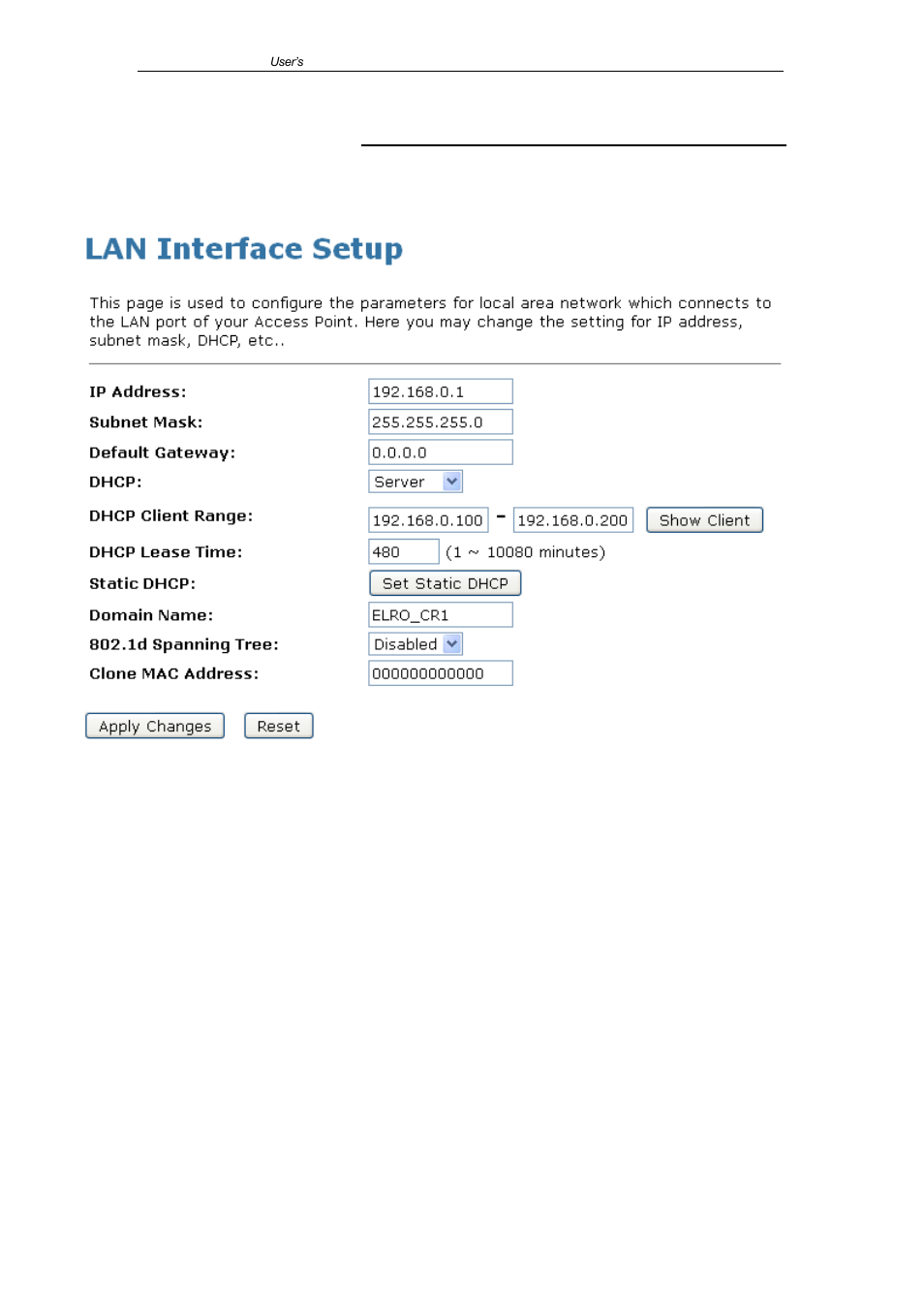 Changing the lan ip address and subnet, Mask, Changing the lan ip address and subnet mask | ELRO CR1 WLAN Repeater USERS MANUAL User Manual | Page 45 / 83