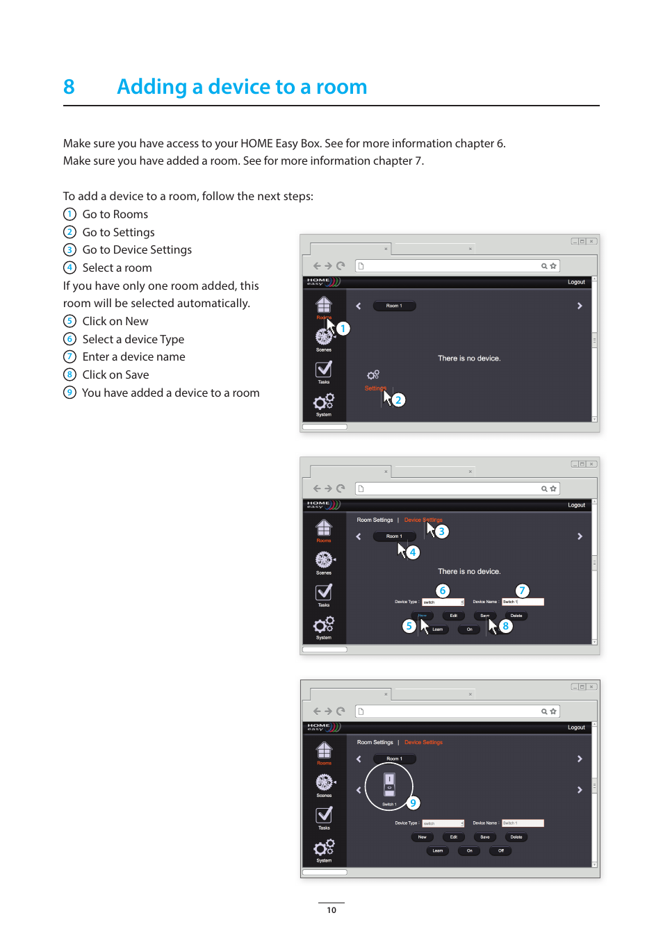 8adding a device to a room | ELRO HE840IP Home automation gateway USERS MANUAL User Manual | Page 10 / 20