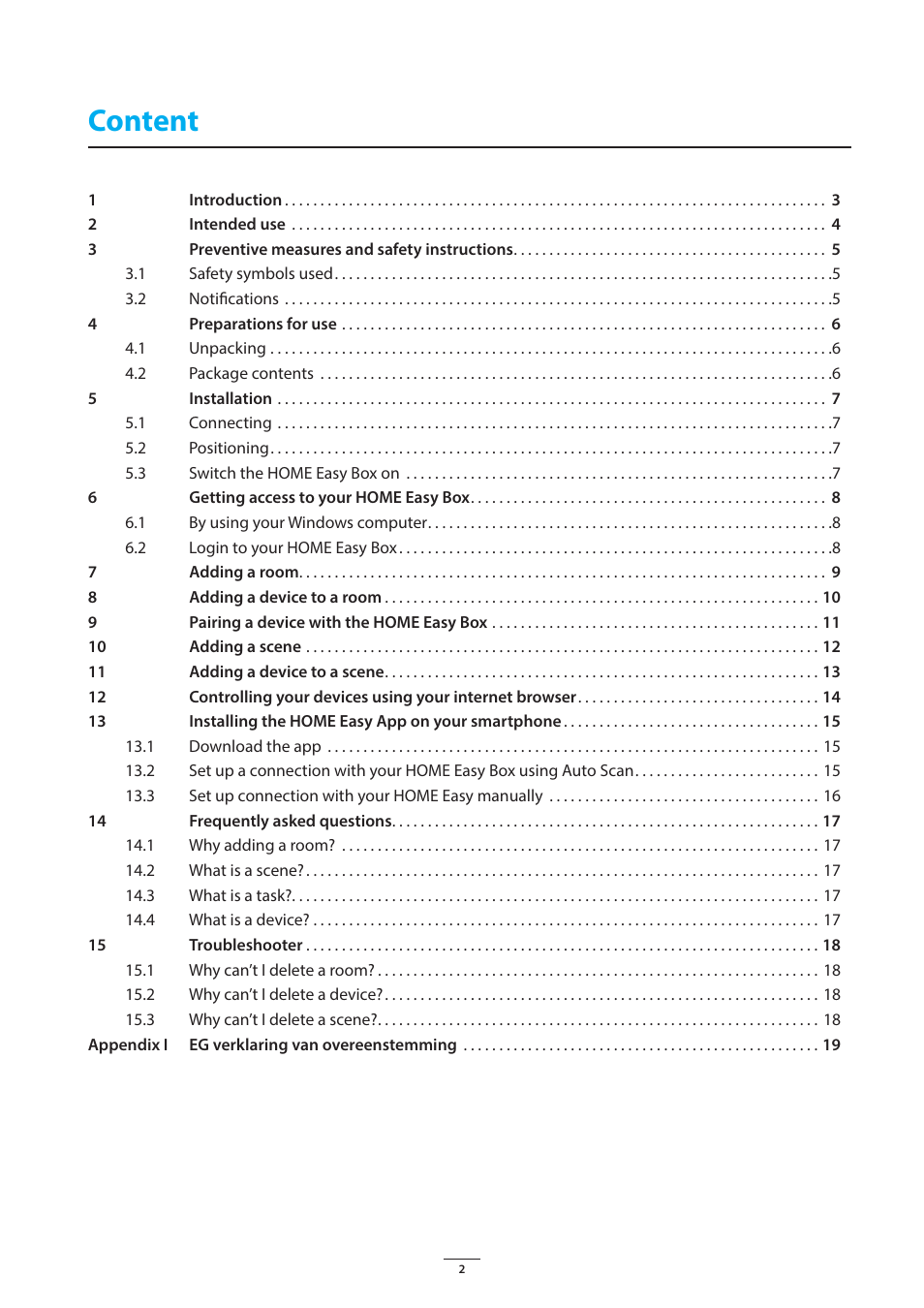 Content | ELRO HE840IP Home automation gateway USERS MANUAL User Manual | Page 2 / 20