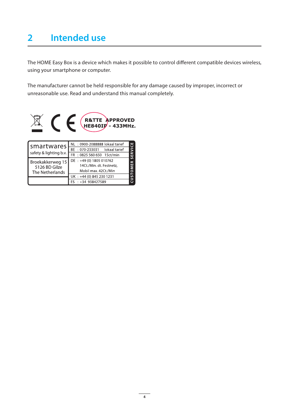 2intended use | ELRO HE840IP Home automation gateway USERS MANUAL User Manual | Page 4 / 20