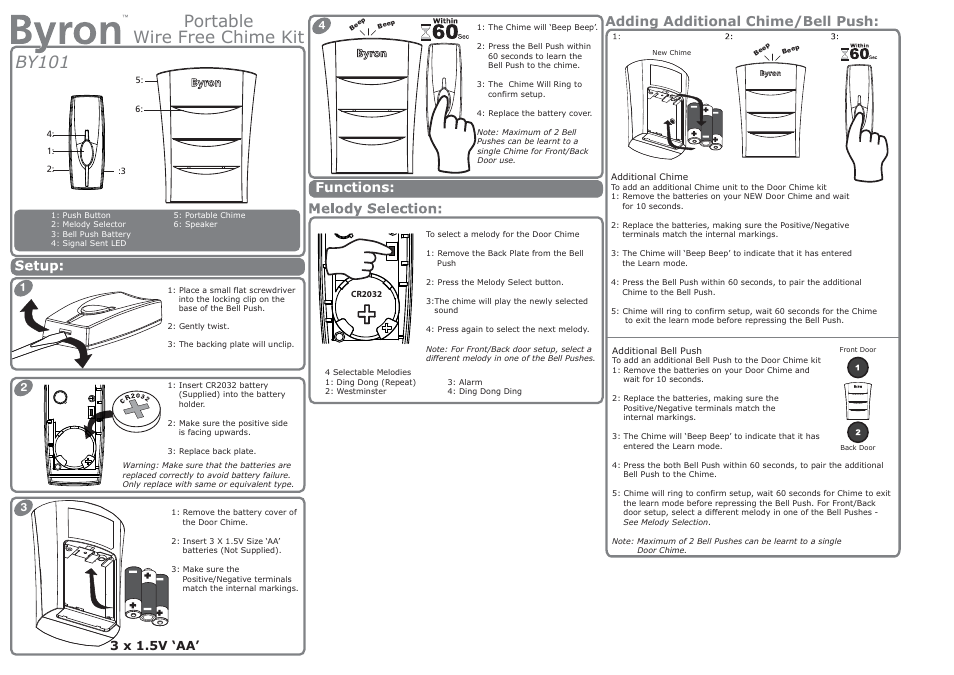 ELRO BY101 Portable wireless door chime User Manual | 2 pages