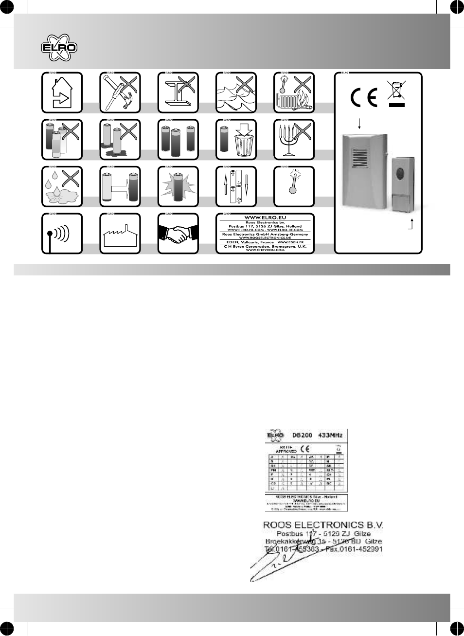 ELRO DB200 Electronic doorbell User Manual | 2 pages