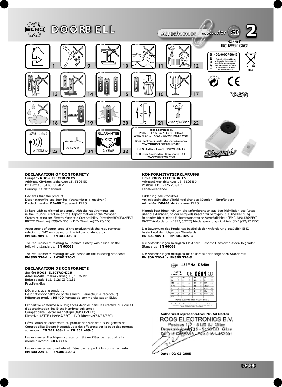 ELRO DB400 Wireless door bell sheffield User Manual | 2 pages