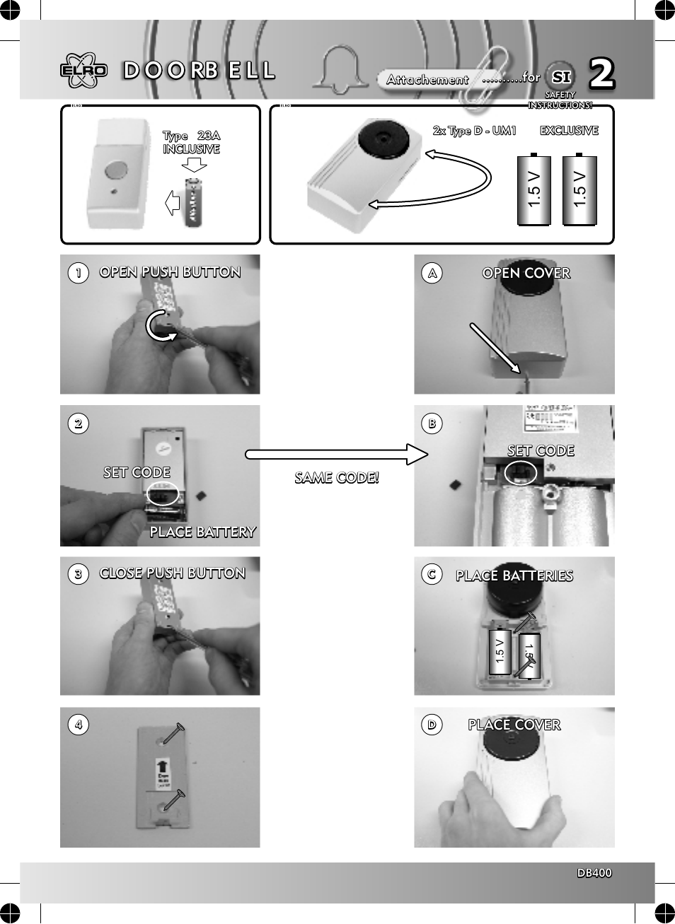 D o o rb e l l | ELRO DB400 Wireless door bell sheffield User Manual | Page 2 / 2