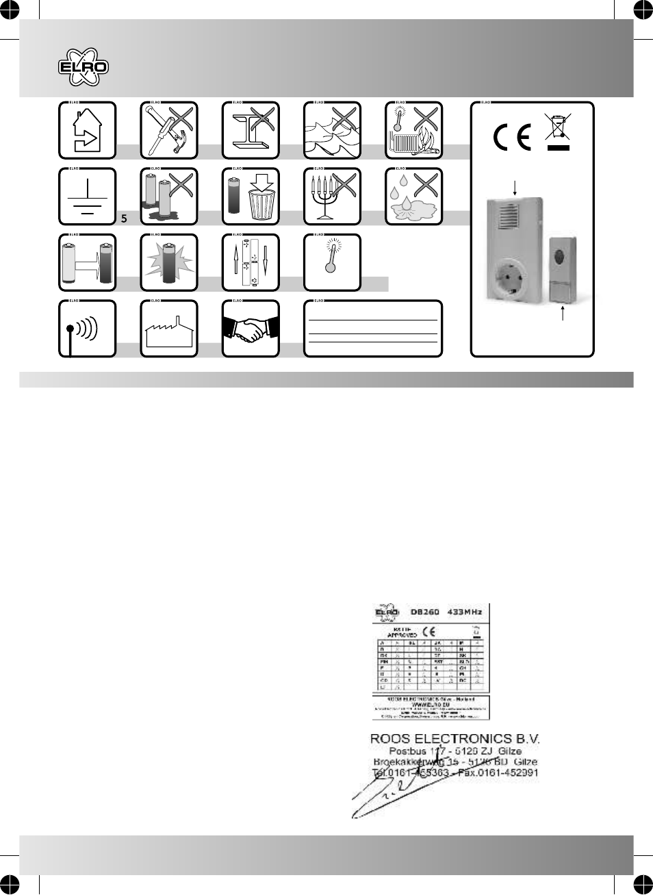 ELRO DB260 Wireless doorbell plug-in User Manual | 2 pages