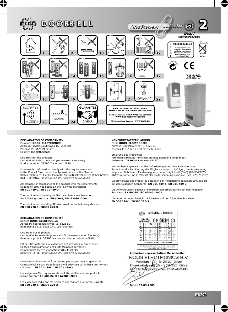 ELRO DB290 Wireless door bell ipswich User Manual | 2 pages