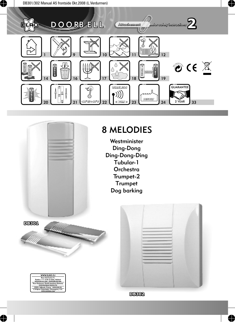 ELRO DB301 Electronic doorbell oxford User Manual | 2 pages