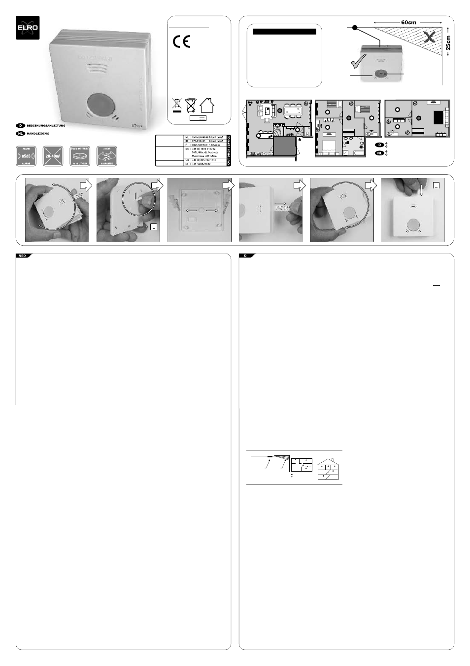 ELRO RM214-2 Smoke detector with lithium battery User Manual | 2 pages