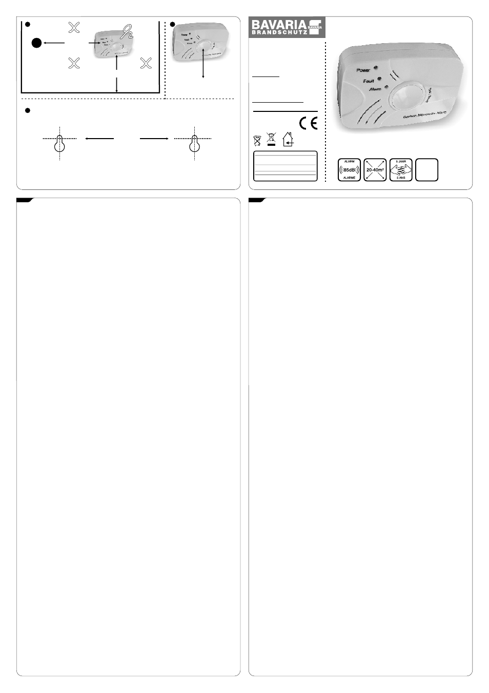 Bacm5, Bacm5 détecteur de co détecteur de co, Co detector | 82mm, Manuel de l'utilisateur, Handleiding test/reset knop bouton test/reset | ELRO BACM5 5 year carbon monoxide detector User Manual | Page 2 / 2