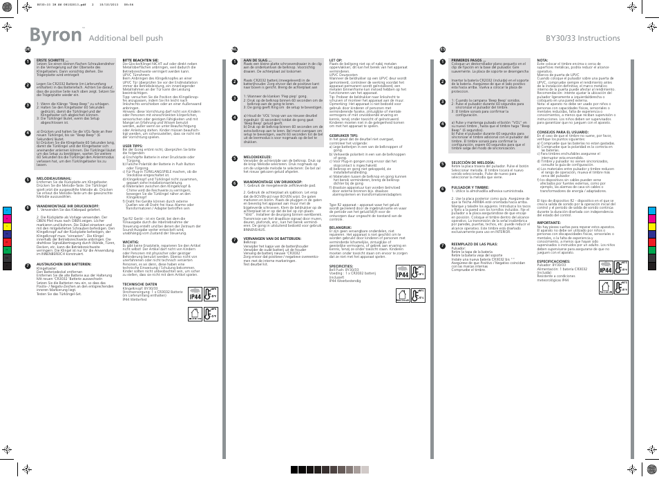 Additional bell push by30/33 instructions | ELRO BY30 Bell button white User Manual | Page 2 / 2