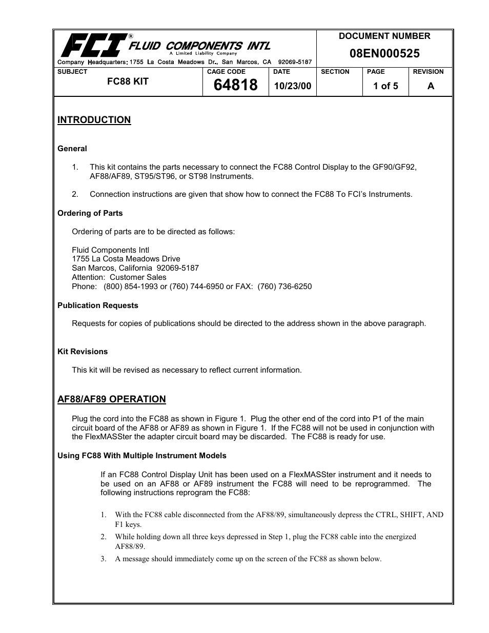 Fluid Components International FC88 KIT User Manual | 5 pages