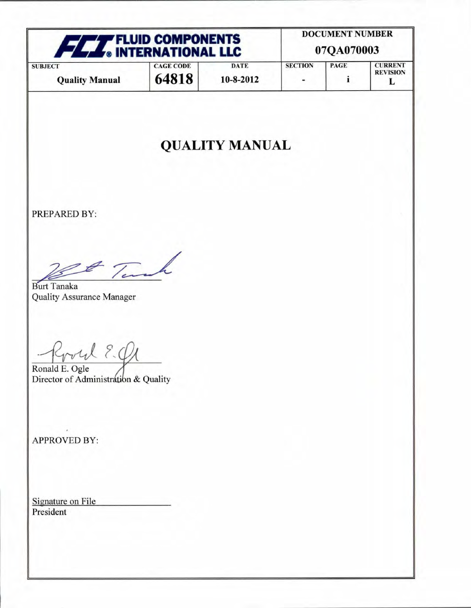 Fluid Components International Quality Assurance Manual User Manual | 94 pages