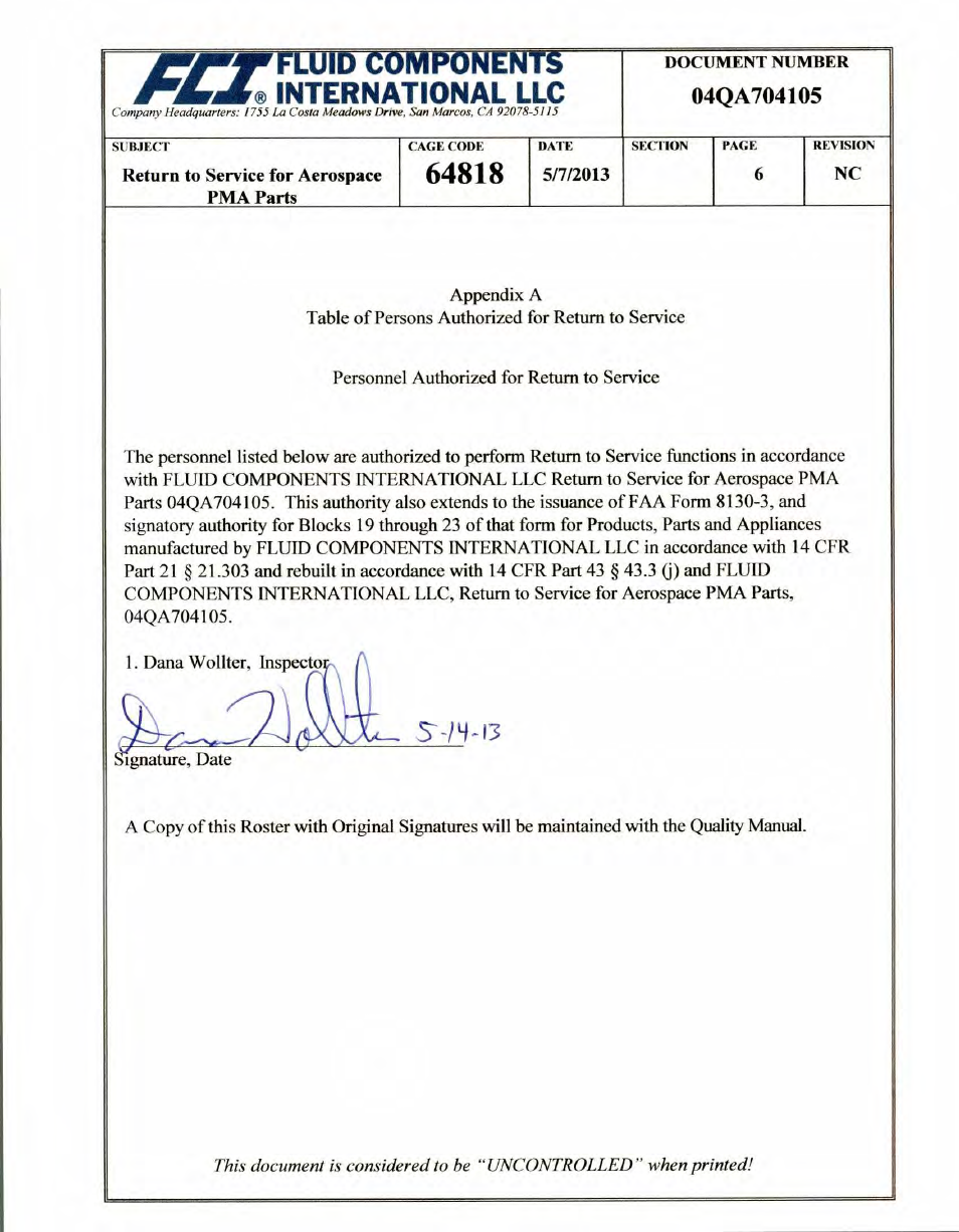 Fluid Components International Quality Assurance Manual User Manual | Page 94 / 94