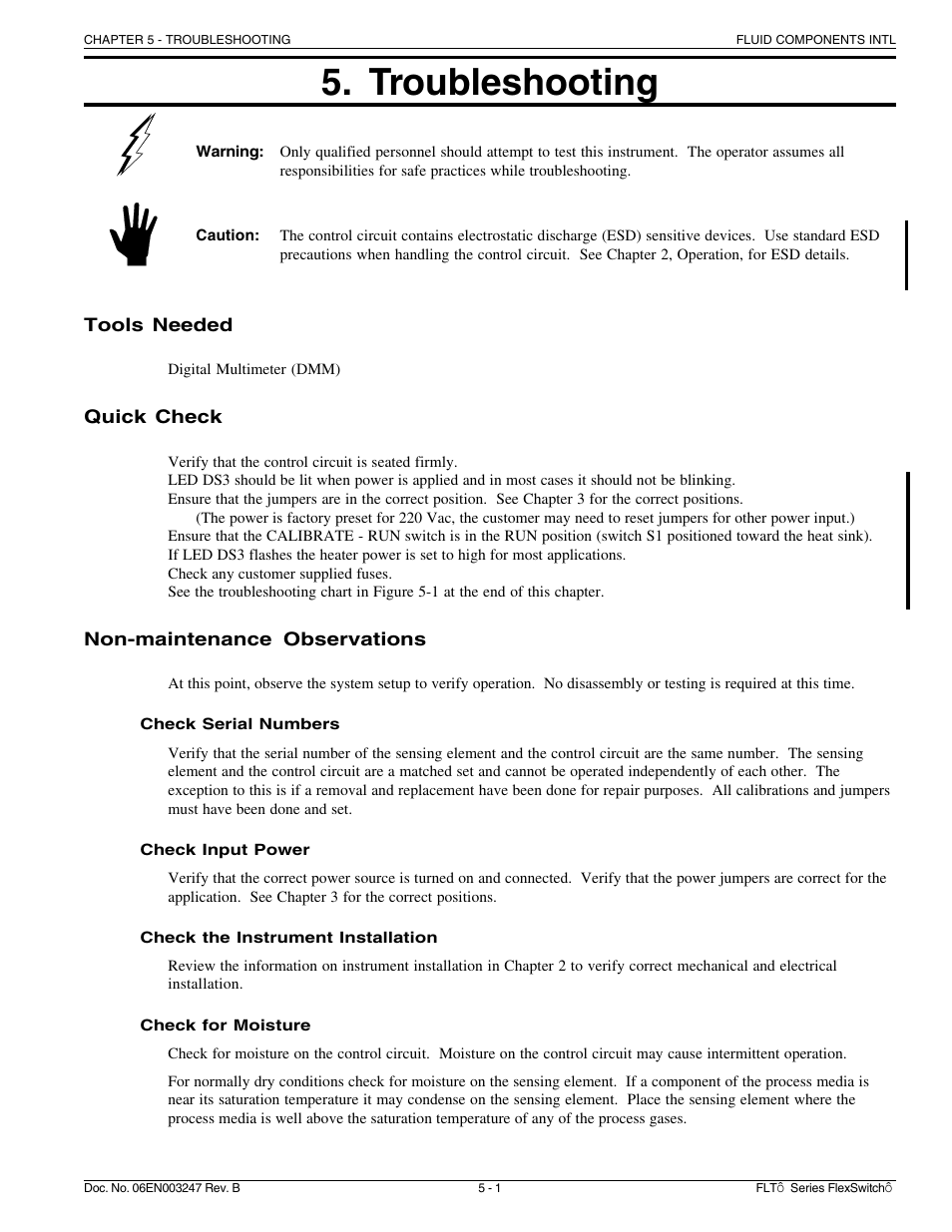 Troubleshooting | Fluid Components International FLT Series User Manual | Page 41 / 65
