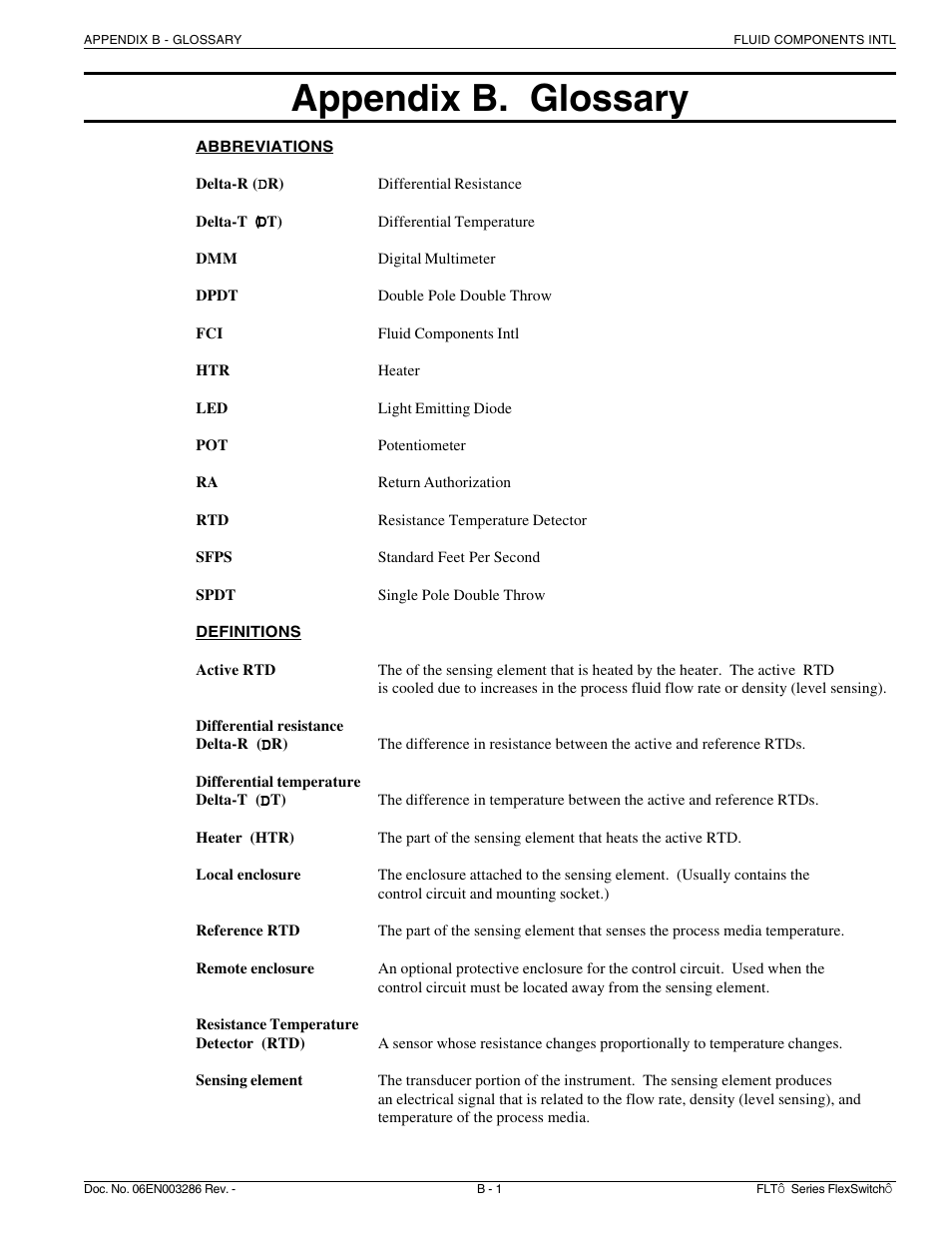 Appendix b. glossary | Fluid Components International FLT Series User Manual | Page 53 / 65