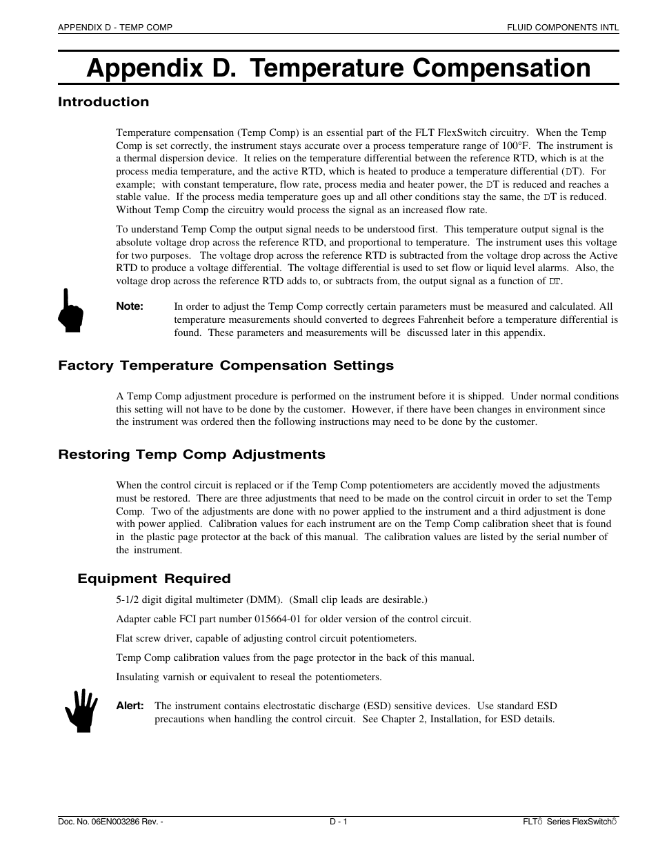 Appendix d. temperature compensation | Fluid Components International FLT Series User Manual | Page 59 / 65