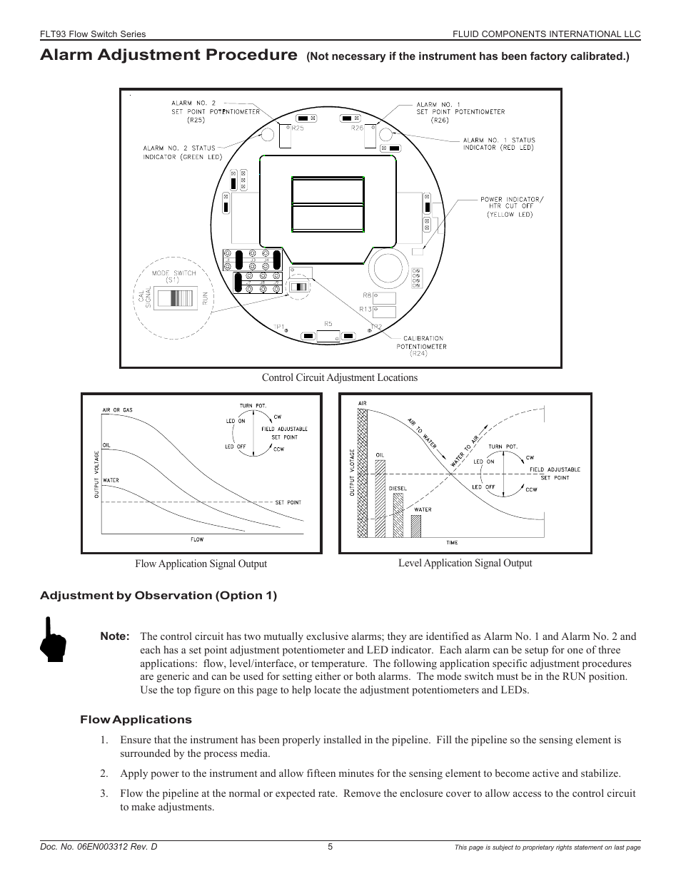Alarm adjustment procedure | Fluid Components International FLT93 User Manual | Page 5 / 12
