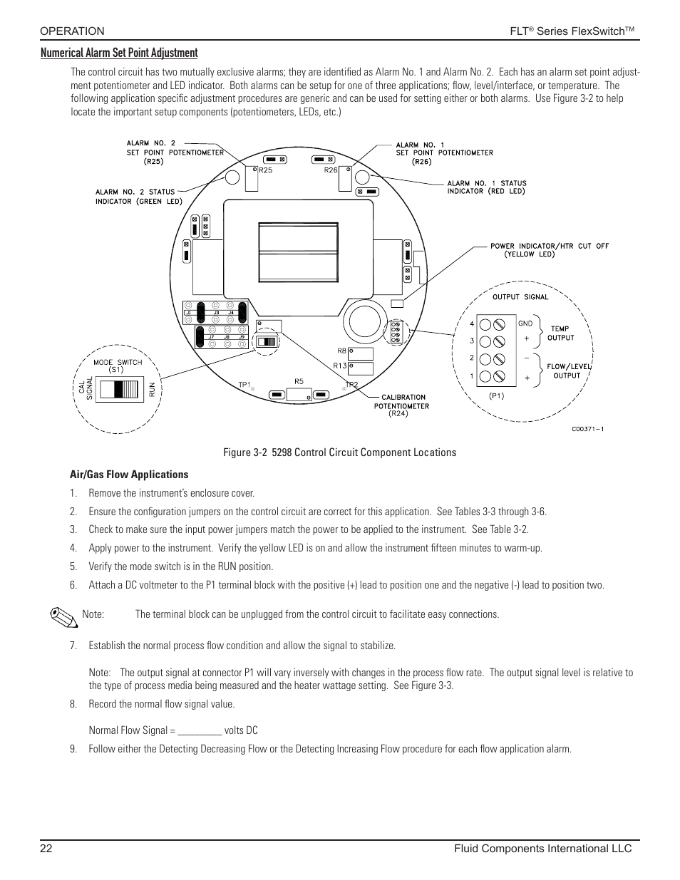 Numerical alarm set point adjustment, Air/gas flow applications | Fluid Components International FLT93 Nuclear User Manual | Page 22 / 58