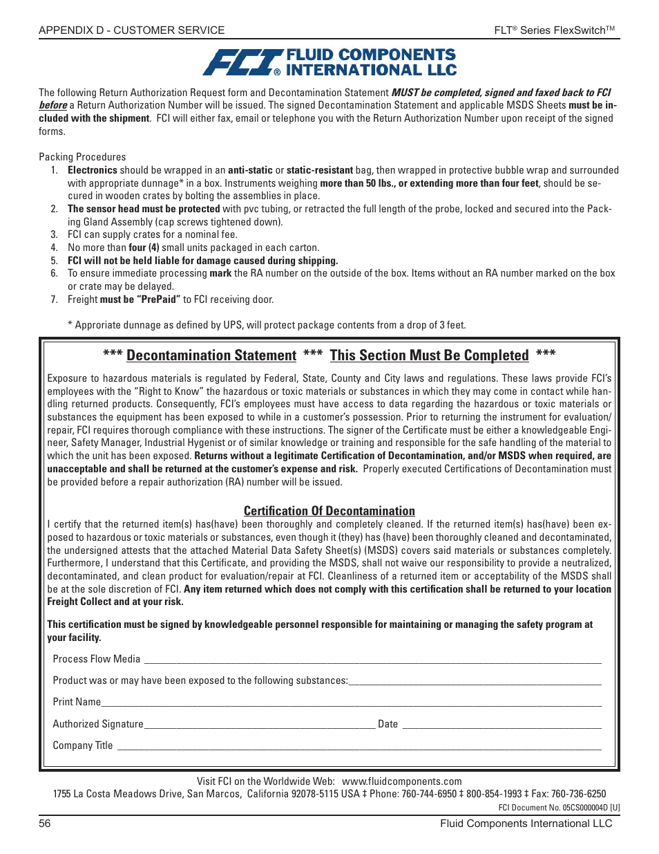 Fluid Components International FLT93 Nuclear User Manual | Page 56 / 58