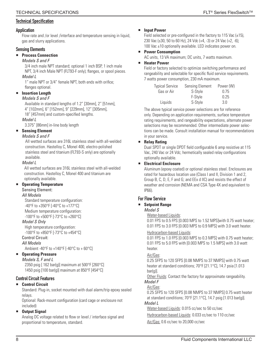 Technical specification | Fluid Components International FLT93 Nuclear User Manual | Page 8 / 58