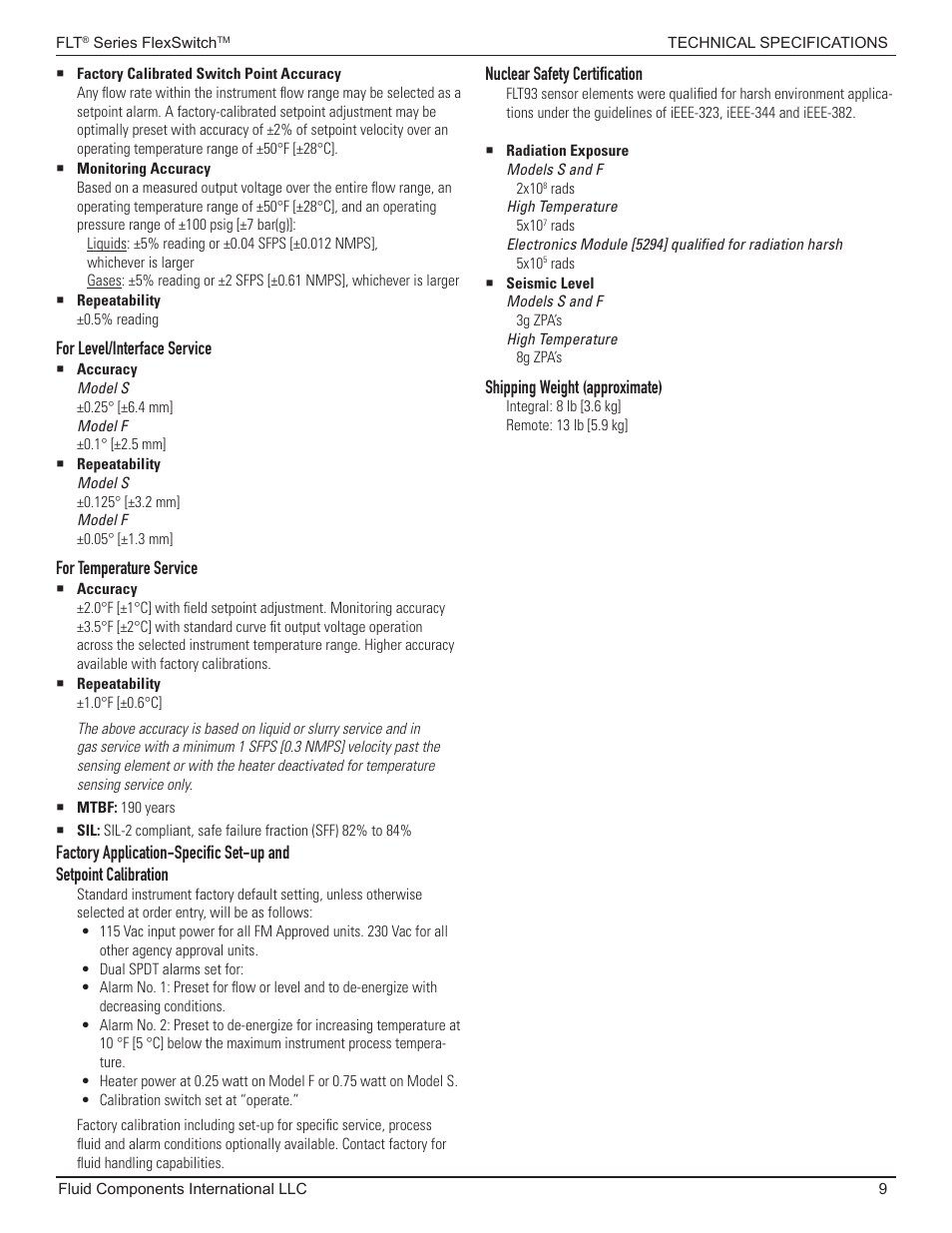 Fluid Components International FLT93 Nuclear User Manual | Page 9 / 58