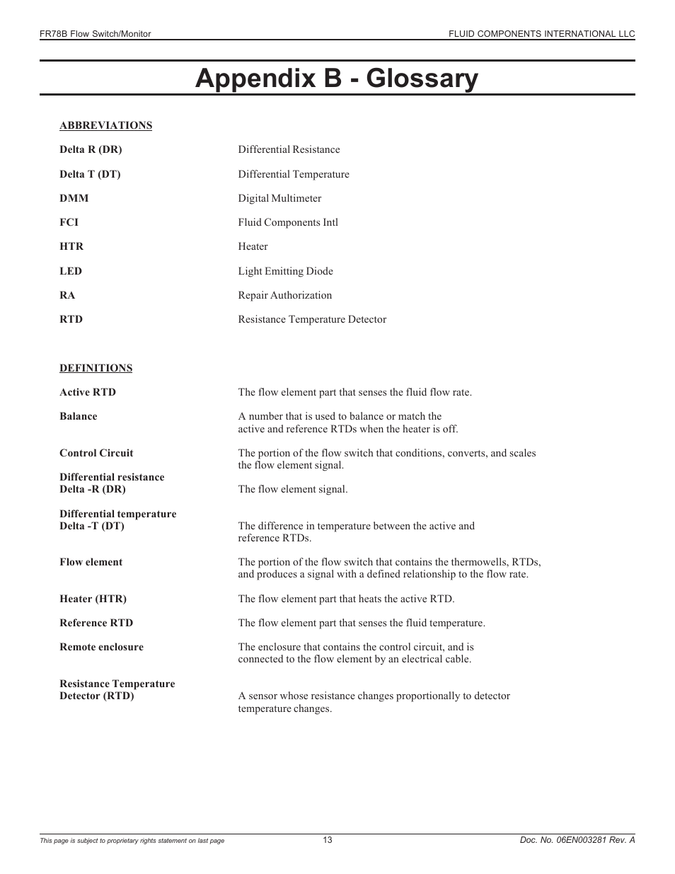 Appendix b - glossary | Fluid Components International FR73B Complete Manual User Manual | Page 13 / 20