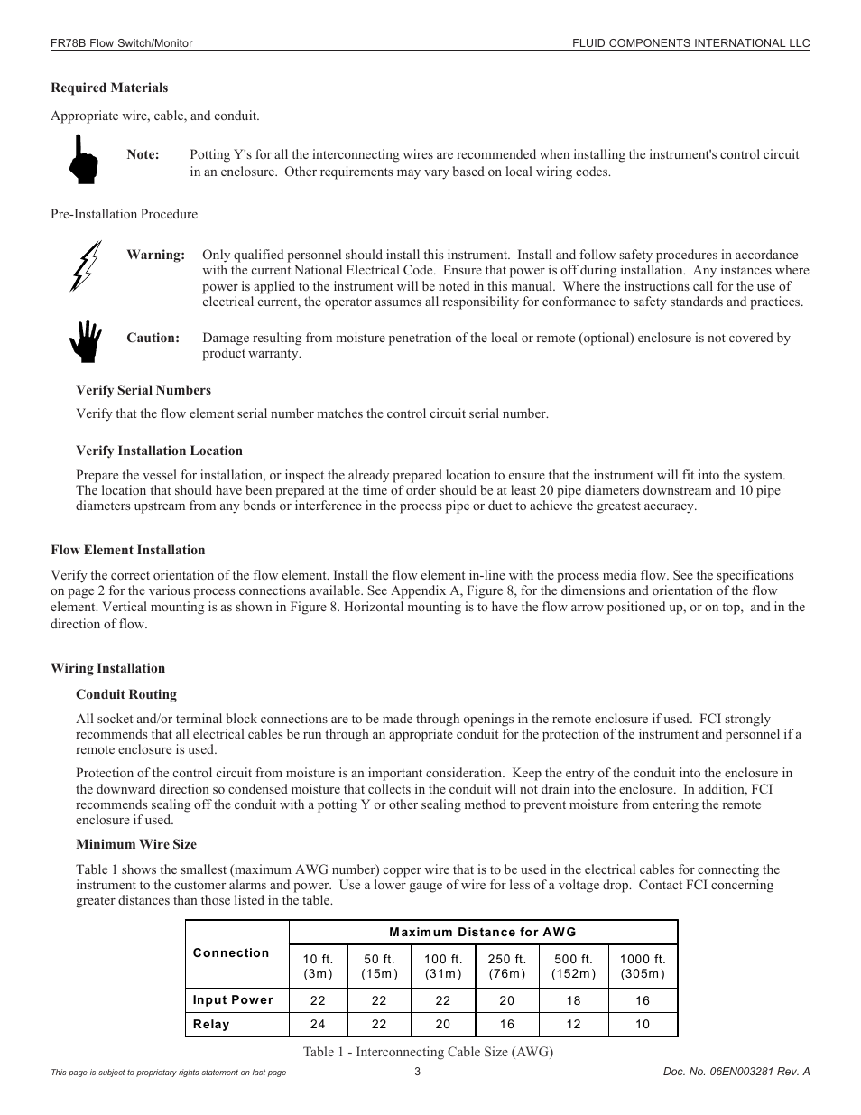 Flow element installation, Wiring installation | Fluid Components International FR73B Complete Manual User Manual | Page 3 / 20