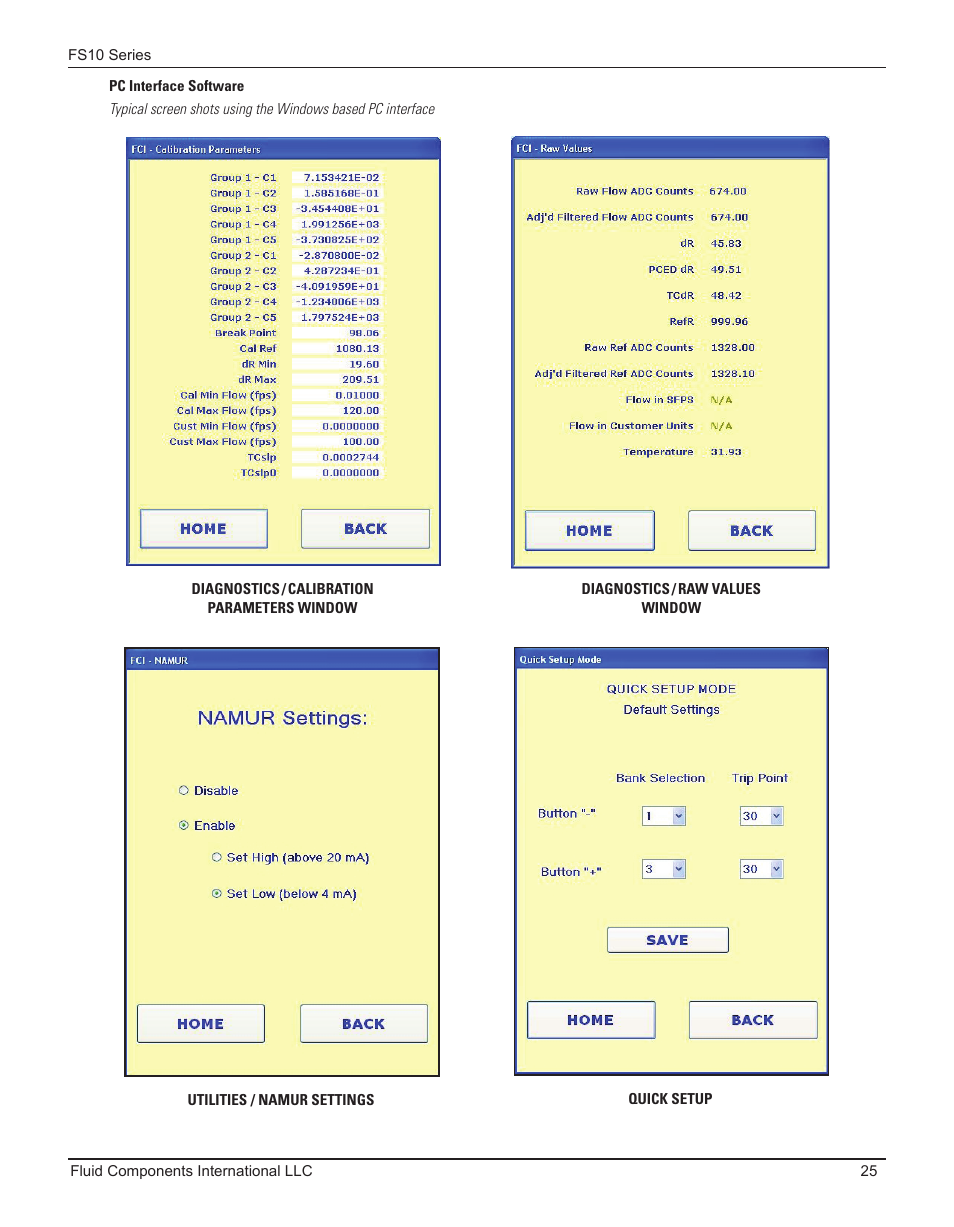 Pc interface software | Fluid Components International FS10A User Manual | Page 27 / 54