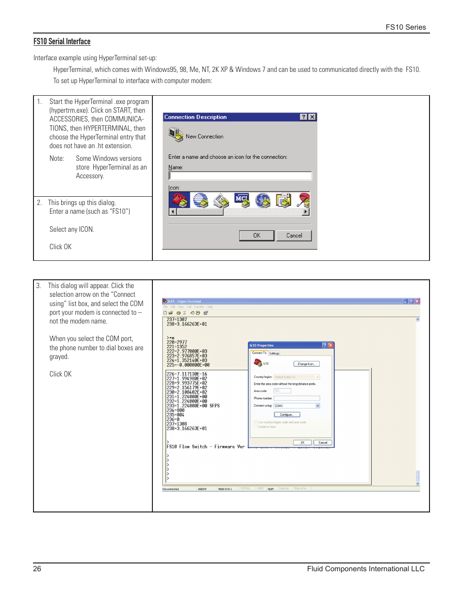 Fs10 serial interface | Fluid Components International FS10A User Manual | Page 28 / 54