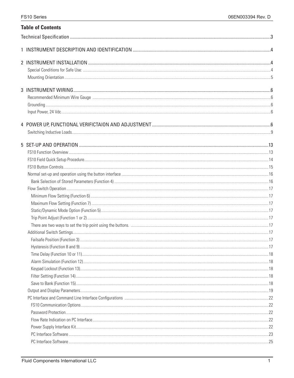 Fluid Components International FS10A User Manual | Page 3 / 54