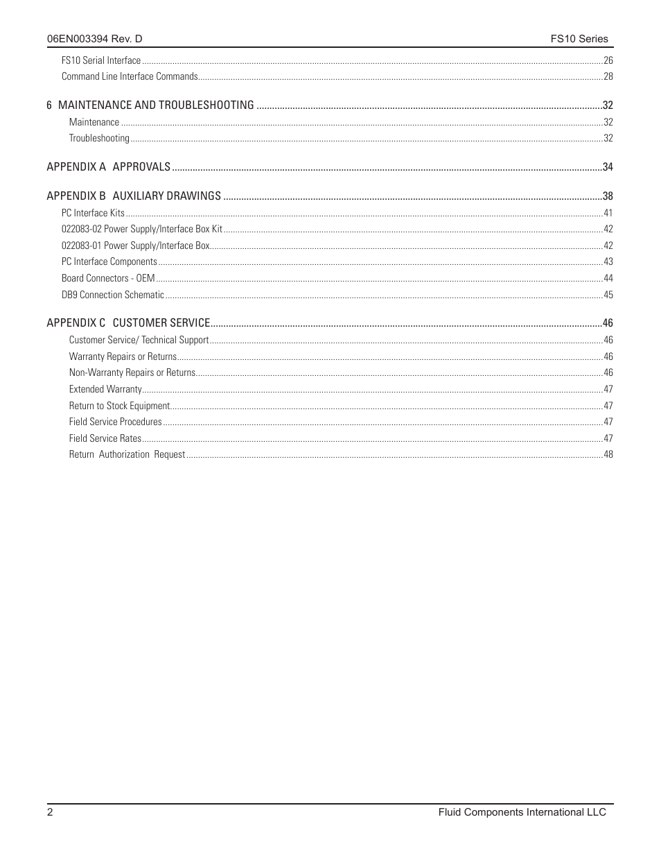 Fluid Components International FS10A User Manual | Page 4 / 54