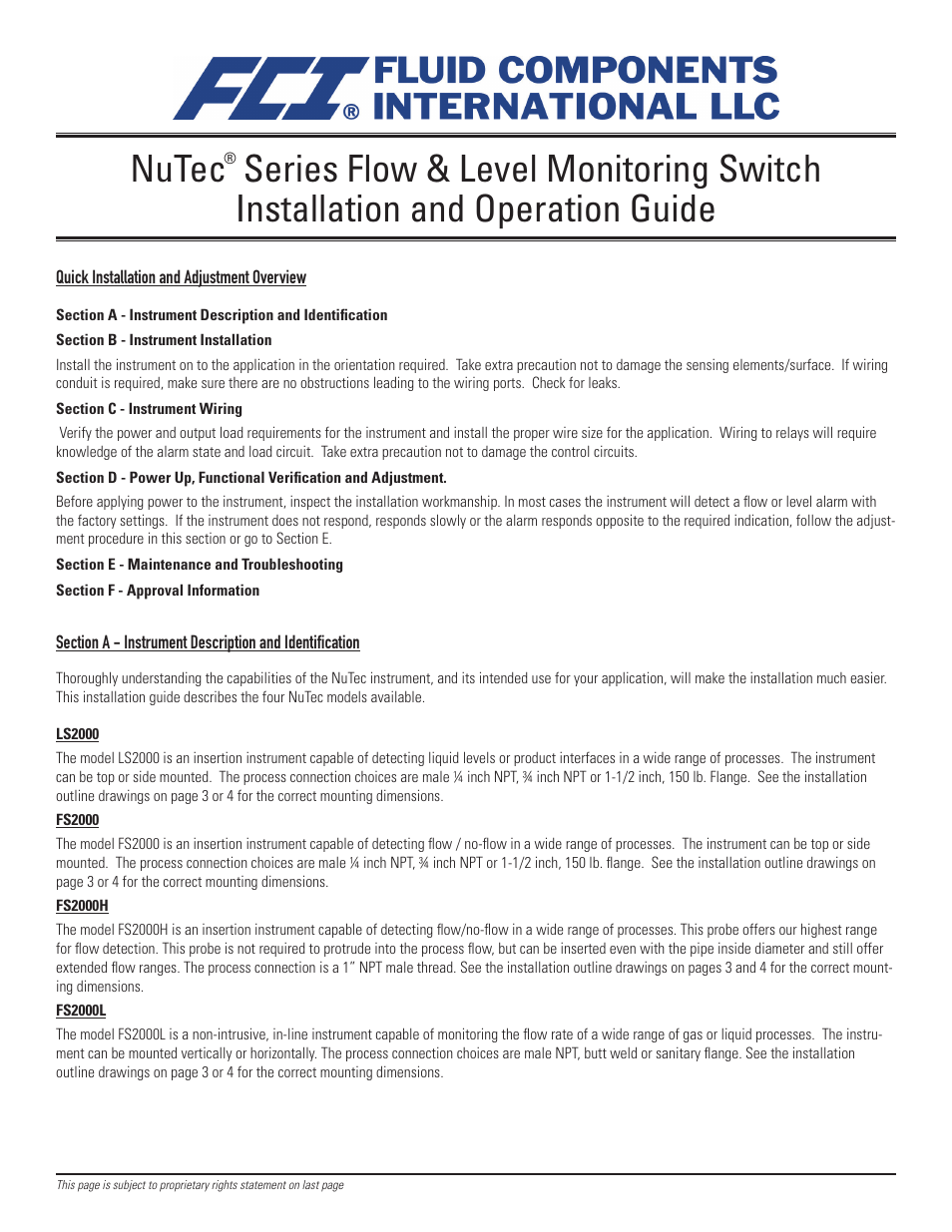 Fluid Components International FS2000L User Manual | 12 pages