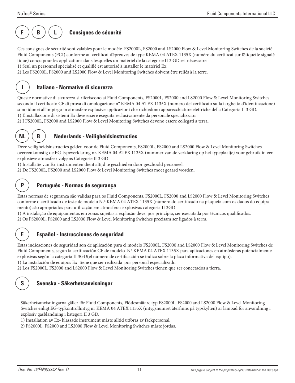 Fluid Components International FS2000L User Manual | Page 11 / 12