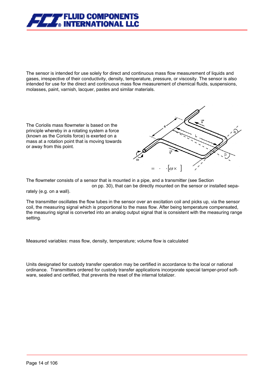 The cmb sensor, Application domain of the cmb sensor, Mode of operation | Measuring principle, System configuration, Input, Custody transfer operations | Fluid Components International CMB User Manual | Page 14 / 106