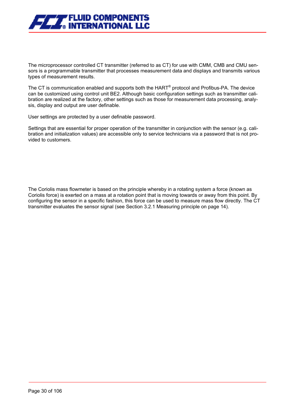 Application domain of the ct transmitter, Measuring principle | Fluid Components International CMB User Manual | Page 30 / 106