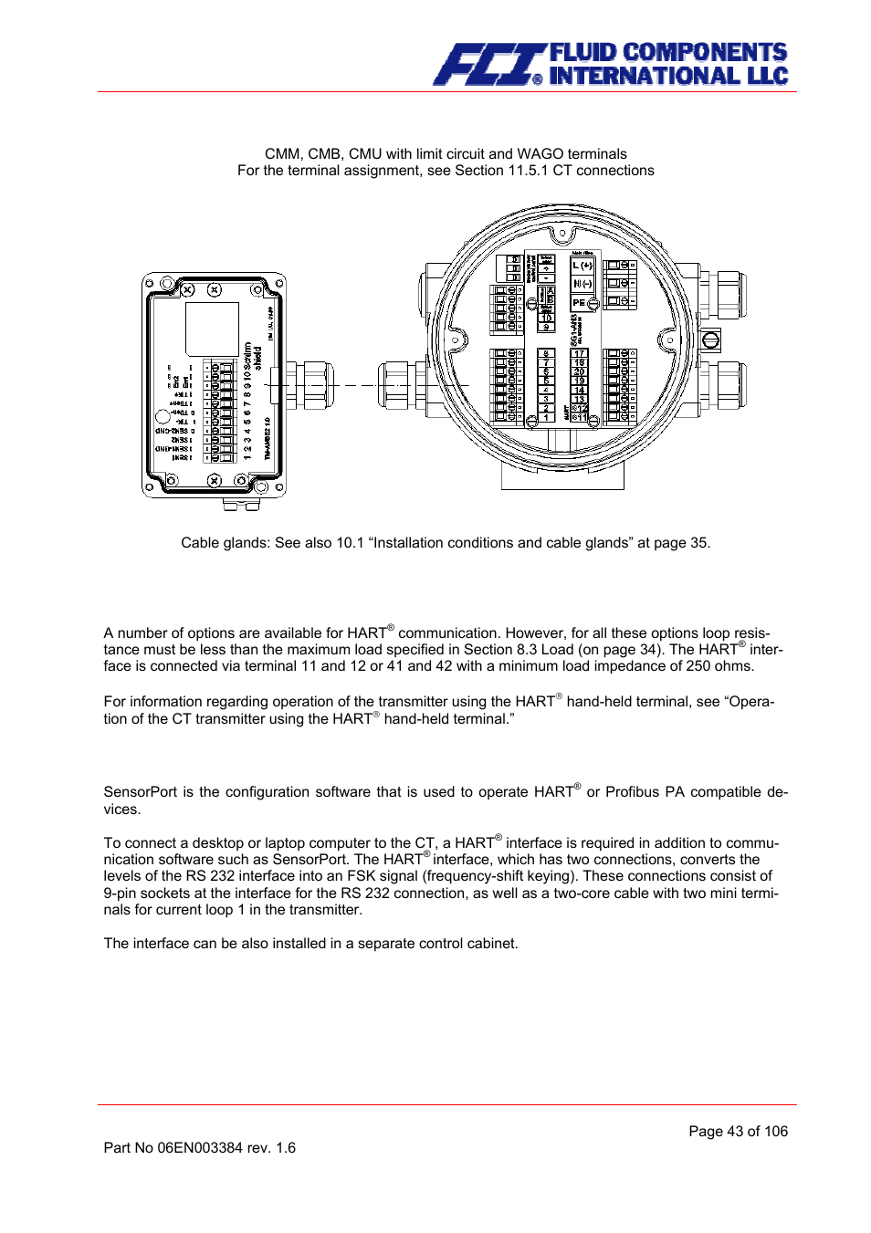 Hart, Communication via sensorport | Fluid Components International CMB User Manual | Page 43 / 106